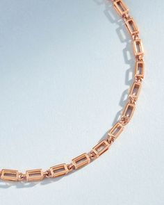 Crafted with 18-karat gold, this block-chain bracelets presents a symphony of four-sided hallow links. Each hollow block interlocks to form a chain that is both lightweight and striking in its thickness. Clean lines make this necklace is a versatile statement piece to wear all day or night. Details 18k yellow gold, rose gold or white gold 7" bracelet inch is adjustable at 6.5" inches 8" inch bracelet is adjustable at 7.5" inches 2.2mm link thickness Ref: GCB132 Rose Gold Link Bracelet With Solid Construction, Rose Gold Jewelry With Rectangular Links Chain, Rose Gold Jubilee Chain Bracelet With Rectangular Links, Luxury Rectangular Box Chain Bracelet, Rose Gold Bracelet With Adjustable Chain And Rectangular Links, Rose Gold Bracelet With Adjustable Rectangular Links, Luxury Box Chain Link Bracelet, Gold Metal Bracelet With Box Chain And Rectangular Links, Rose Gold Chain Bracelet With Adjustable Rectangular Links