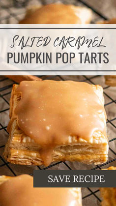 A pin with the words "salted caramel pumpkin pop tarts" and a picture of caramel glazed pumpkin pop tarts on a black cooling rack with a button that says 'save recipe.' Mini Pumpkin Desserts, Pumpkin Pop Tarts, Fall Breakfast Ideas, Pumpkin Hand Pies, Pumpkin Pasta Recipe, Mini Pumpkin Pie, Pumpkin Recipes Dinner, Pumpkin Breakfast Recipes, Pumpkin Filling