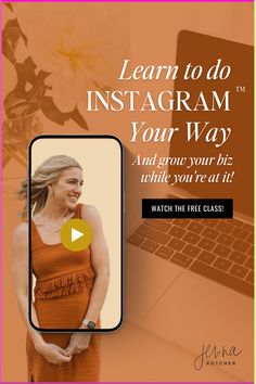 a woman standing in front of a laptop with the words learn to do instagramm your