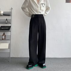 Wide Leg Pants Men, Black Suit Pants, Straight Wide Leg Pants, Mens Office, Pants Korean, Khaki Dress Pants, Formal Trousers, Men Formal, Oversize Fashion