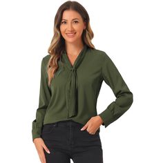 It features a classic design with a tie and long sleeves with button cuffs, creating a fitted silhouette, especially for work or office. Designed in a fluid, flowing fabric that drapes beautifully around the body. Offering effortless style, the blouse falls beautifully on the body and features a subtly pleated design to add to the delicate nature. A tie front design creates a feminine finish on this shirt, an everyday staple for the office. Style it with your favorite jeans and heels for a styli Office Blouse, Flowing Fabric, Chiffon Long Sleeve, Office Style, Fitted Silhouette, Chiffon Blouse, Tie Neck, Front Design, Shop Blouses