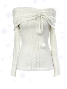 Get trendy with [Rose Island] The White Romance Wool-blend Sweater -  available at Peiliee Shop. Grab yours for $60 today! Cute White Sweater, White Sweater Women, Winter Coquette, Rose Island, Digital Wardrobe, Giant Bow, Gothic Princess, The First Snow, Winter Top