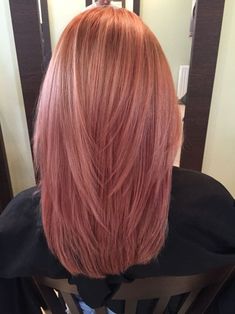 Rose Hair Aesthetic, Ashy Rose Gold Hair, Rose Gold Hair With Curtain Bangs, Brown And Peach Hair, Pink Toned Hair, Cool Toned Pink Hair, Rose Color Hair, Rose Colored Hair