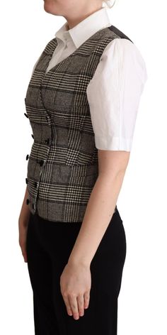 DOLCE & GABBANA Gorgeous brand new with tags, 100% Authentic Dolce & Gabbana gray checkered waistcoat. Features a front button fastening. Model: Sleeveless vest Material: 37% Silk 21% Wool 20% Polyester 17% PC 3% Elastane 2% AF Color: Gray checkered Front button closure Logo details Made in Italy Checkered Vest, Sleeveless Waistcoat, Dolce Gabbana Jacket, Double Breasted Vest, Waistcoat Woman, Checker Print, Gray Silk, Dolce E Gabbana, Sleeveless Vest