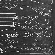 hand drawn elements on a chalkboard with white paint and black paper, including an arrow