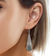 Sleek Long Drop Earrings in Stainless Steel Long Drop Earrings, Hammered Metal, Teardrop Earrings