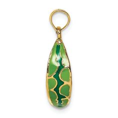 14k yellow gold with enameled 3D watermelon charm. Measures approximately 7/8"L x 3/16"W and has a 5mm bail. Green Enamel Charm Jewelry, Green Enamel Jewelry With Charms, Green Teardrop Enamel Jewelry, Green Enamel Jewelry With Black Enamel, Yellow Gold Enamel Charms Jewelry, Green Enamel Jewelry With Polished Finish, 3d Pendant, Simple Wedding Bands, Jewelry Charms Pendants