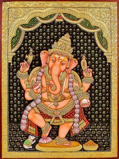 गणपती बाप्पा, Tanjore Art, Mysore Painting, Dancing Ganesha, Ganesha Drawing, Tanjore Paintings, Kerala Mural Painting, Pichwai Paintings, Lord Ganesha Paintings