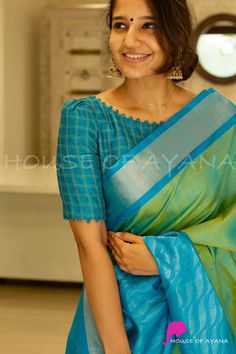 House Of Ayana, Blue Blouse Designs, Cotton Saree Blouse Designs