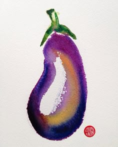 an eggplant painted in watercolor on white paper