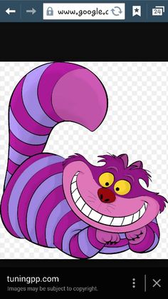 a purple and black striped cartoon character with big yellow eyes, smiling for the camera