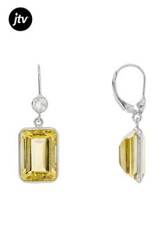 14.50ctw emerald cut Brazilian citrine with .50ctw round white topaz rhodium over sterling silver dangle earrings. Measures approximately 1.25"L x 0.44"W. Lever backs. Silver Dangle Earrings, Sterling Silver Dangle Earrings, Silver Earrings Dangle, White Topaz, Emerald Cut, Citrine, Topaz, Emerald, Dangle Earrings