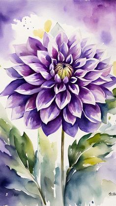 a watercolor painting of a purple flower