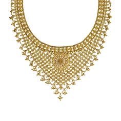 Elongate the graceful neckline of any outfit with this unique 22K yellow gold necklace and earrings set from Virani Jewelers! Features: • Brilliant 22K yellow gold • Beaded filigree • V-Stole design necklace • Interlocked floral details • Drop earrings Virani Jewelers is limitless when it comes the quality of their certified gemstones and fine 22K gold jewelry from all over the world. This stunning 22K yellow gold necklace and earrings set is beautifully textured with layers of beaded filigree a Bollywood Style Gold Plated Temple Necklace, Gold Plated Yellow Gold Temple Necklace With Tilla, 22k Yellow Gold Chandbali Kundan Necklace, Gold Plated Temple Necklace With Tilla, Yellow Gold Temple Necklace With Tilla, Gold Plated, Yellow Gold Temple Necklace With Tilla Detailing, Festive Hallmarked Kundan Necklace In Yellow Gold, 22k Yellow Gold Bollywood Kundan Necklace, 22k Yellow Gold Bollywood Bridal Necklace