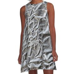 Loose-fit, mid-length sleeveless dress with silky handfeel. Printed on both sides. Machine washable. Size range XS-2XL. This design looks like crumpled tinfoil wrapped around your stuff to keep the cray cray away! Perfect for your phone case or notebook or laptop sleeve - or maybe everything you own? Conspiracy theories are everywhere so you can't be too careful! The faux finish aluminum foil trompe l'oeil design will make people look twice. Funny gift for a birthday or holiday or just to give a Foil Dress, Foil Hat, Tin Foil Hat, Cray Cray, Tin Foil, Faux Finish, Woven Dress, Dress For Sale, Aluminum Foil