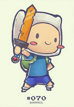 the character is holding a large knife in one hand and a backpack on the other