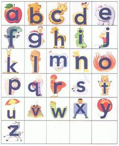 an alphabet with animals and letters on it