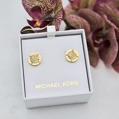 Gold Michael Kors Earrings Michael Kors Gold Round Jewelry, Michael Kors Earrings, Michael Kors Jewelry, Earrings Color, Gold Tones, Michael Kors, Jewelry Earrings, Women Jewelry, ? Logo