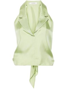 apple green silk twill weave floral-lace detailing notched lapels sleeveless cropped tie-fastening straps straight hem unlined Elegant Green Vest Top, Silk Vest, 20s Fashion, Outerwear Vest, Silk Pants, Girl Fits, Silk Twill, Sleeveless Vest, Green Silk