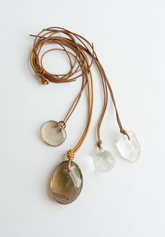 Matthew Swope Jewelry Rock Crystal and Smokey Quartz Necklaces – VESTIGE Necklace With Leather Cord, Gem Necklace Diy, Handmade Minimalist Jewelry, Jewelry With Rocks, Housewife Skills, Unique Jewelry Inspiration, Crystal Necklace Diy, Rock Crystal Necklace, Red Stone Necklace