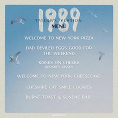 a menu for a new york restaurant with birds in the sky and sundae bar