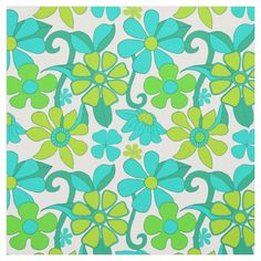 a blue and green flower pattern on a white background