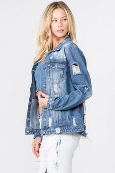 Carey Letter Patched Dark Blue Distressed Denim Jacket – STEVEN WICK Destroyed Denim Jacket, Boyfriend Denim Jacket, Leather Jackets Online, Long Denim Jacket, Outwear Women, Destroyed Denim, Blue Jean Jacket, Distressed Denim Jacket, Patches Jacket