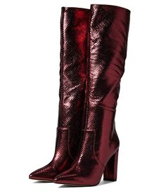 Marc Fisher LTD Giancarlo 2 Trendy Boots With Reinforced Heel For Night Out, Glamorous Knee-high Boots For Winter Night Out, Glamorous Knee-high Boots For Night Out In Winter, Glamorous Fall Knee-high Boots With Pointed Toe, Fall Knee-high Pointed Toe Boots For Night Out, Red Mid-calf Boots For Winter Party, Red Mid-calf Winter Party Boots, Red Winter Mid-calf Boots For Party, Glamorous Pointed Toe Knee-high Boots For Night Out