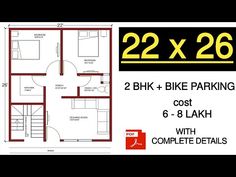 the floor plan for two bedroom apartment with garage and living room in 22 x 26