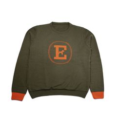 Green & Orange Man M Olive Crew Neck Sweater For Fall, Green Wool Crew Neck Top, Green Crew Neck Winter Sweater, Orange Man, Trendy Sweater, Orange Logo, Dog Boutique, Trendy Sweaters, Sweater For Men