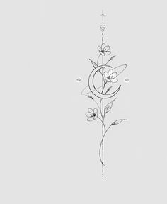 a black and white drawing of a flower on a gray background with the letter e