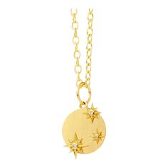 Created in 18 karat yellow gold  Diamond 0.02 carat approx.  Chain sold separately    Glitter like a star in this Cosmic Sparkling Star Pendant! Crafted with 18 karat yellow gold, this shining pendant showcases a small diamond that'll light up your style. Wear it on its own or add a chain to give it exactly the lift you need! (Chain sold separately, of course!)    About the Designers ~ Dharmesh & Namrata    Drawing inspiration from little things, Dharmesh & Namrata Kothari have created an extraordinary and refreshing collection of luxurious jewels. True believers of destiny, they always feel that the possibilities of design - and life - are limitless when people work together. Formed in 2003, Syna Jewels has grown through enduring relationships with well known, established companies and ha Celestial Yellow Gold Necklace With Single Cut Diamonds, Celestial Yellow Gold Necklaces With Single Cut Diamonds, Gold Star-shaped Diamond Necklace, Gold Star-shaped Necklace With Single Cut Diamonds, Gold Star-shaped 14k Diamond Necklace, Celestial Gold Diamond Pendant Necklace, Celestial Style Gold Diamond Pendant Necklace, Yellow Gold Star Necklace With Polished Finish, Gold Celestial Diamond Necklace With Round Pendant