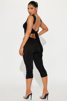 Available In Nude And Black. Crop Top Sleeveless Tie Back Open Back Capri Elastic Waistband Stretch 93% Polyester 7% Spandex Imported | Take Me Out Capri Set in Black size 1X by Fashion Nova Crop Top Sleeveless, Capri Set, Service Women, Take Me Out, Black Crop Top, Jeans Jumpsuit, Top Sleeveless, Matching Dresses, Black Crop