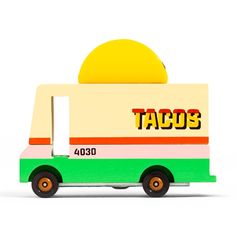 Taco Van - Becket Hitch Food Vans, Orange Wheels, Wooden Toy Cars, Taco Truck, Wooden Food, Milk Shop, Play Vehicles, Wooden Car, Food Trucks