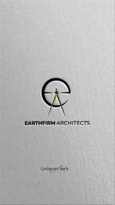 the logo for earthfirm architectures is shown in gold and black on a white background