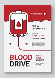 the blood drive flyer is ready to be used as a poster or brochure