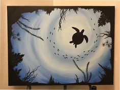 an acrylic painting of a turtle swimming in the ocean