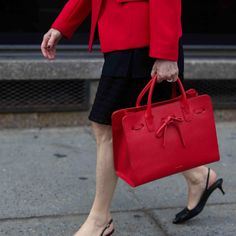 Nwt Mansur Gavriel Red Firm Pebbled Leather Sun Tote Bag, Medium Size Red Top Handle Bag For Work, Designer Red Office Bag, Classic Red Bag For Work, Classic Red Bags For Work, Luxury Red Shoulder Bag For Work, Elegant Red Shoulder Bag For Work, Chic Red Textured Leather Bag, Chic Red Shoulder Bag For Business, Red Textured Leather Shoulder Bag For Business