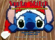 the cover of santa stitch instant digital download pattern, featuring an image of smurf