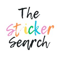 the sticker search logo on a white background with black and orange lettering that reads,'the sticker search '