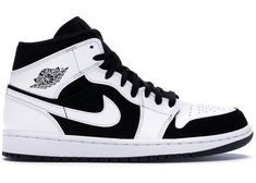 Check out the Jordan 1 Mid White Black available on StockX Air Jordan 1 Mid White, Air Jordan 1 Mid Black, Black Nike Sneakers, Jordan 1 Mid White, Jordan Shoes Girls, Black Shoes Men, Black Jordans, Nike Shoes Jordans, Nike Air Jordan 1 Mid