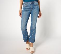 Capture everyone's attention when you step into the room wearing these flare jeans. The floral embroidery gives this darling denim a look that's both cheerful and carefree. From Driftwood Jeans. Driftwood Jeans, Kick Flare Jeans, Kick Flares, The Room, Floral Embroidery, Roxy, Flare Jeans, Embroidery, Floral