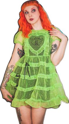 Green Gothic Dress For Halloween, Gothic Green Dress For Costume Party, Green Gothic Dress For Costume Party, Fairycore Green Dress For Costume Party, Organza Dress, Neon Green, Mother’s Day, Art Collection, Dress Outfits