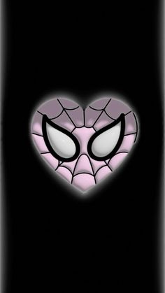 the face of spider man on a black background with pink and white lines in the shape of a heart