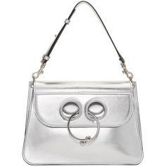 Silver Leather Medium Pierce Metallic Bag crafted in metallic goatskin, has a contemporary structure with a youthful vibe and adds that special pop to your evening chic look. Featuring double flap with circular barbell piercing closure, detachable shoulder strap, three internal compartments, soft leather lining and silver tone hardware. Signature dust bag included. Medium Size L 11½" x H 8" x W 3½"Strap drop 6½" adjustableMade in Italy Metallic Handbags, Circular Barbell, Barbell Piercing, J W Anderson, Metallic Bag, Chloe Faye, Jw Anderson, Metallic Leather, Shoulder Handbags