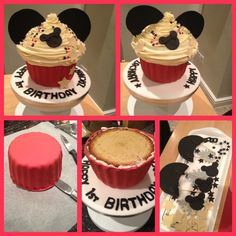 a mickey mouse birthday cake with frosting and decorations