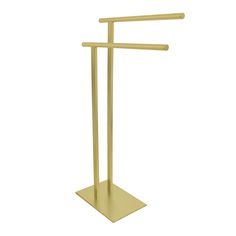 a gold metal stand with two bars on top and one bar in the middle, against a white background