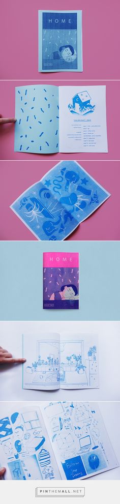 an assortment of blue and pink paper with different designs on the bottom, one is folded in