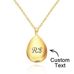 personalized gold plated tear shaped necklace with engraving on the front and back side