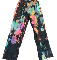 Black reverse tie dye open bottom  sweatpants for women, black, pink, purple, multi colors  size medium only  **A note about my tie dye pieces.  Everything is hand made and graphics are pressed by hand. There will always be slight variation between the photos and the finished product. If you have specific requests please contact me. Laundry instructions - cold machine wash the garment inside out and hang dry to prevent shrinking  No refunds or exchanges as everything is hand made.  I take etsy f Black Rave Bottoms For Spring, Casual Hand Dyed Wide Leg Pants, Hand Dyed Tie Dye Pants For Summer, Casual Stretch Tie Dye Pants, Multicolor Elastic Waistband Sweatpants For Summer, Casual Fitted Tie Dye Pants, Multicolor Summer Sweatpants With Elastic Waistband, Spring Relaxed Fit Hand Dyed Pants, Spring Hand Dyed Relaxed Fit Pants